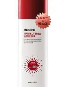 RE:CIPE Infinite UV Shield Sunscreen - Official Product SPF 100 Broad Spectrum, Korean Sunscreen, Korean Skin Care, Korean SPF - Lightweight Dry-Touch Lotion 1.69 oz