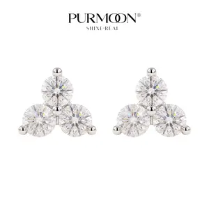 [Mini Muse Studs] Purmoon Mini Moissanite Stud Earrings S925 Sterling Silver Small Studs for Women Trinity Orbit Laurel Everyday Earrings Hypoallergenic Urban Jewelry Gift