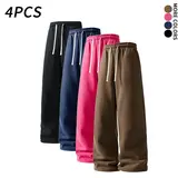 4 Pieces Men’s Loose Wide-Leg Sweatpants, Soft Knit Pants with Drawstring Waist for Home Workouts & Everyday Casual Outings