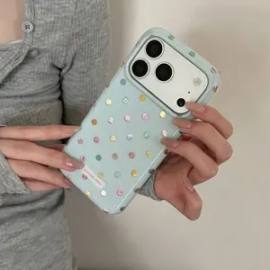 Double Layer Milk Blue Colorful Polka Dot Case for Apple iPhone 17 Pro Max, iPhone 16 Pro Max, iPhone 15 Pro Max, iPhone 14 Pro, Creative Fashion Phone Case