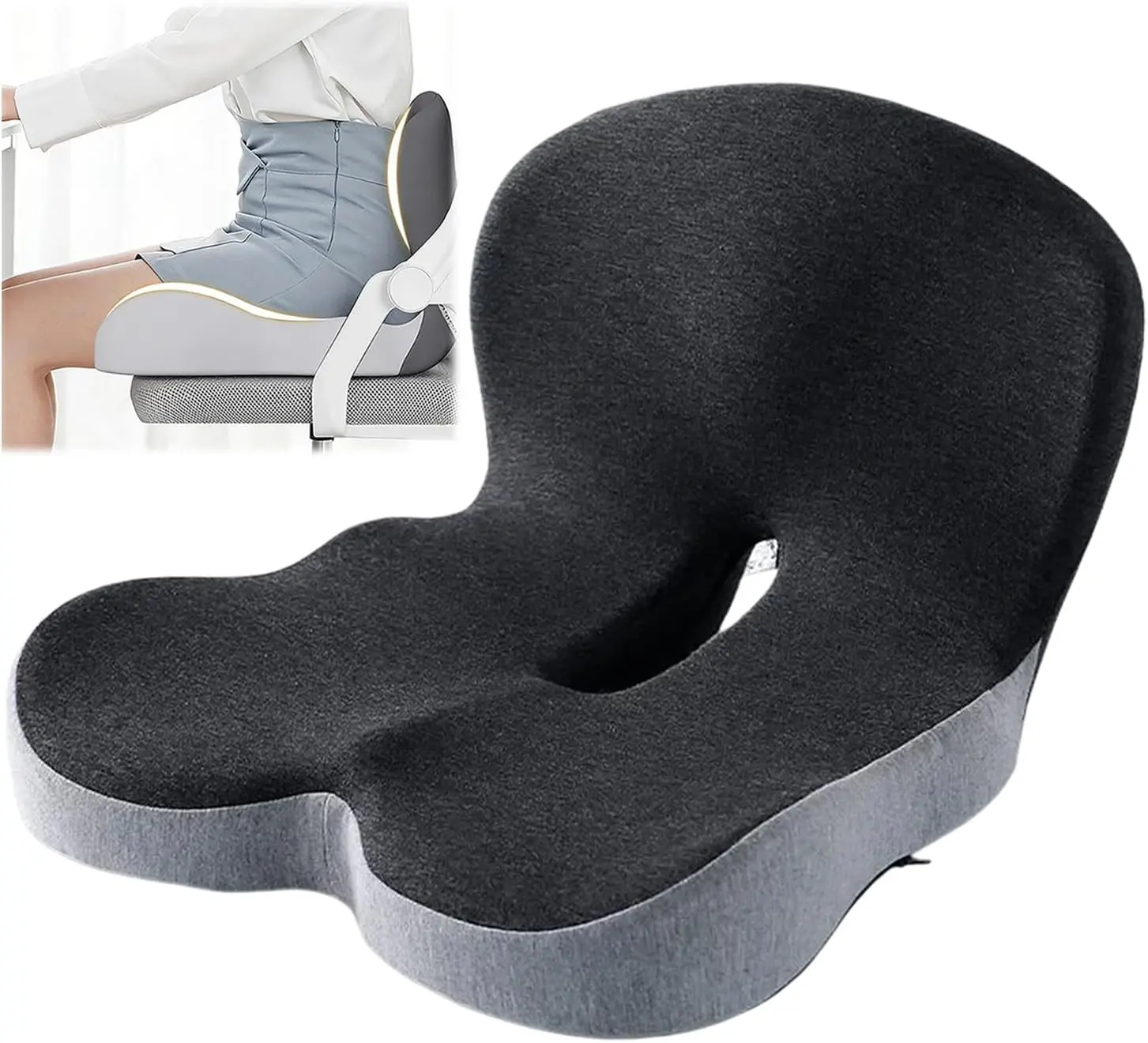 Orthopedic Cushion, Ergonomic Memory Foam Seat Cushion & Non-Slip Base, Breathable Memory Foam L Shaped Integrated Seat Cushions, Lumbar Support Tailbone Pain Relief for Office