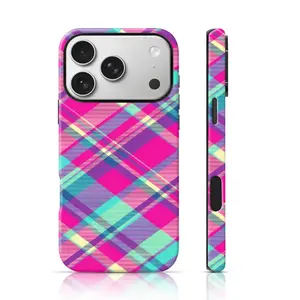 Vibrant Pink Turquoise Plaid Design Mobile Phone Case Drop Proof for iPhone 17 Pro Max/16 Pro Max /15Pro Max 15/14/13/12 & Samsung S26 /S25Ultra Great Gift