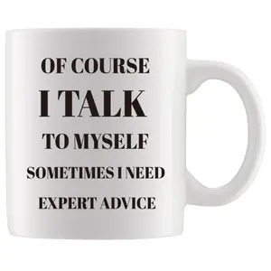 COMOOO 11oz Funny Coffee Mug I Tallk to Myself Christmas Gag Gift Mug for Office