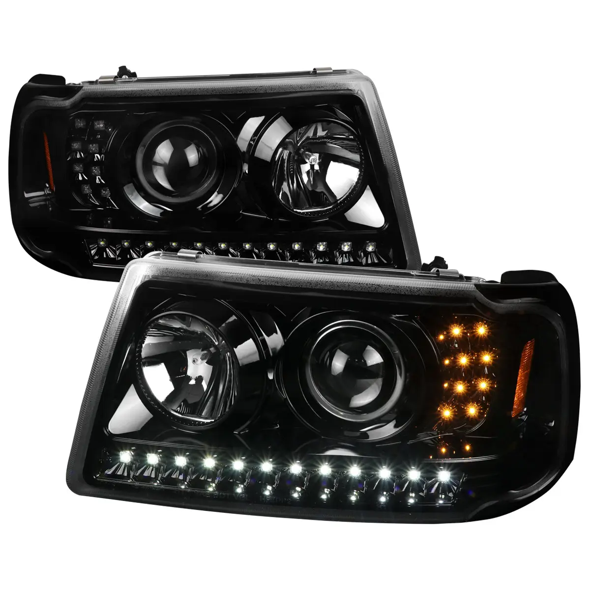 2001-2011 Ford Ranger Projector Headlights w/ LED Light Strip & LED Turn Signal Lights (Jet Black Housing/Clear Lens)