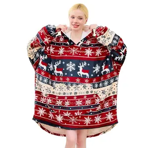 Oversized Wearable Blankets, Unisex Roomy Sweatshirt, Super Warm and Cozy Giant Blanket Hoodie, Thick Sherpa Blanket with Sleeves and Giant Pocket Winter Loungewear, Christmas Gift Ideas