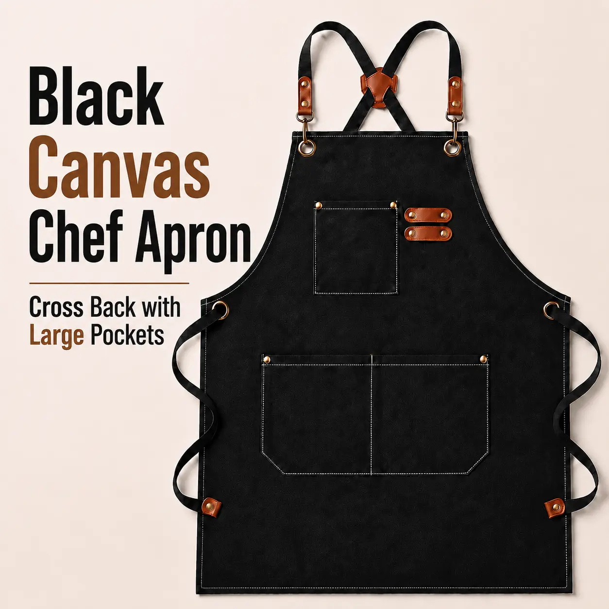 MIUVA Home Essentials  Durable Black Canvas Apron for Women with Pockets Cross Back Adjustable Chef Apron for Kitchen Cooking Barista Restaurant Grill and Crafting