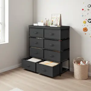 8 Drawer Fabric Dresser for Bedroom - Space-Saving Fabric Storage Tower with Makeup Organizers, Multi-Functional Organizer Unit for Bedroom & Living Room, Modern Black Storage Cabinet