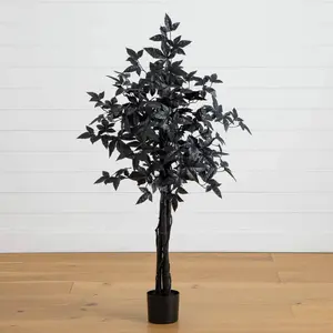 4' Artificial Halloween Black Maple Tree with Natural Trunk
