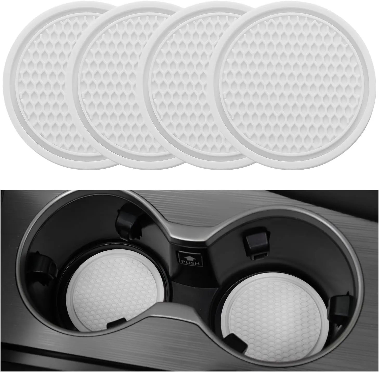 Cup Coaster, 4 count Universal Non-Slip Cup Holders Embedded in Ornaments Coaster,  Interior Accessories, White
