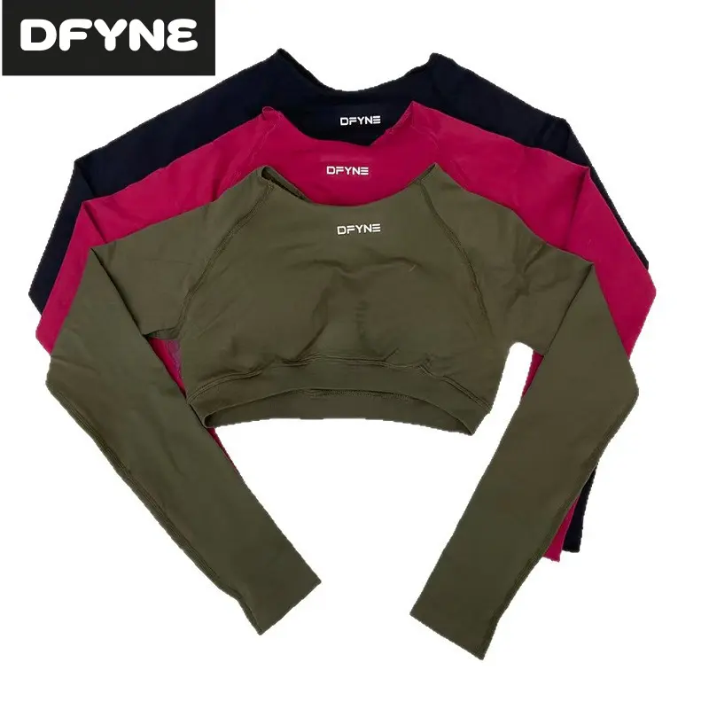 DFYNE Dynamic Seamless Long Sleeve Crop Top Women - Open Back Cutout Yoga Gym Top Breathable Workout Shirt