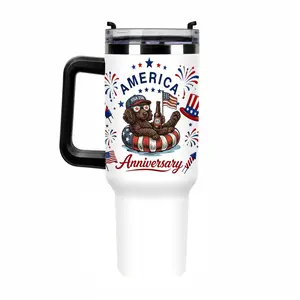 40oz 20oz Large Capacity Patriotic Brown Poodle Travel Coffee Tumbler with Handle and Straw Double Wall Vacuum Insulated Keep Cold Hot Leak Proof Car Cup Black White Handle Options for Office Work Road Trip