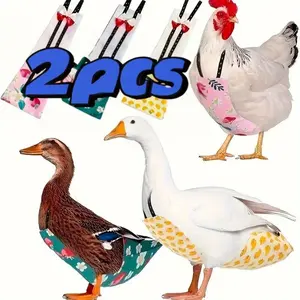 [2pcs Waterproof Pet Diapers Adjustable] 2pcs Adjustable & Waterproof Pet Chicken and Duck Diapers with Decorative Bows - Reusable, Leak-Proof Poultry Hygiene Supplies in Floral & Polka Dot Designs, Ideal for Squirrels Too! Bird