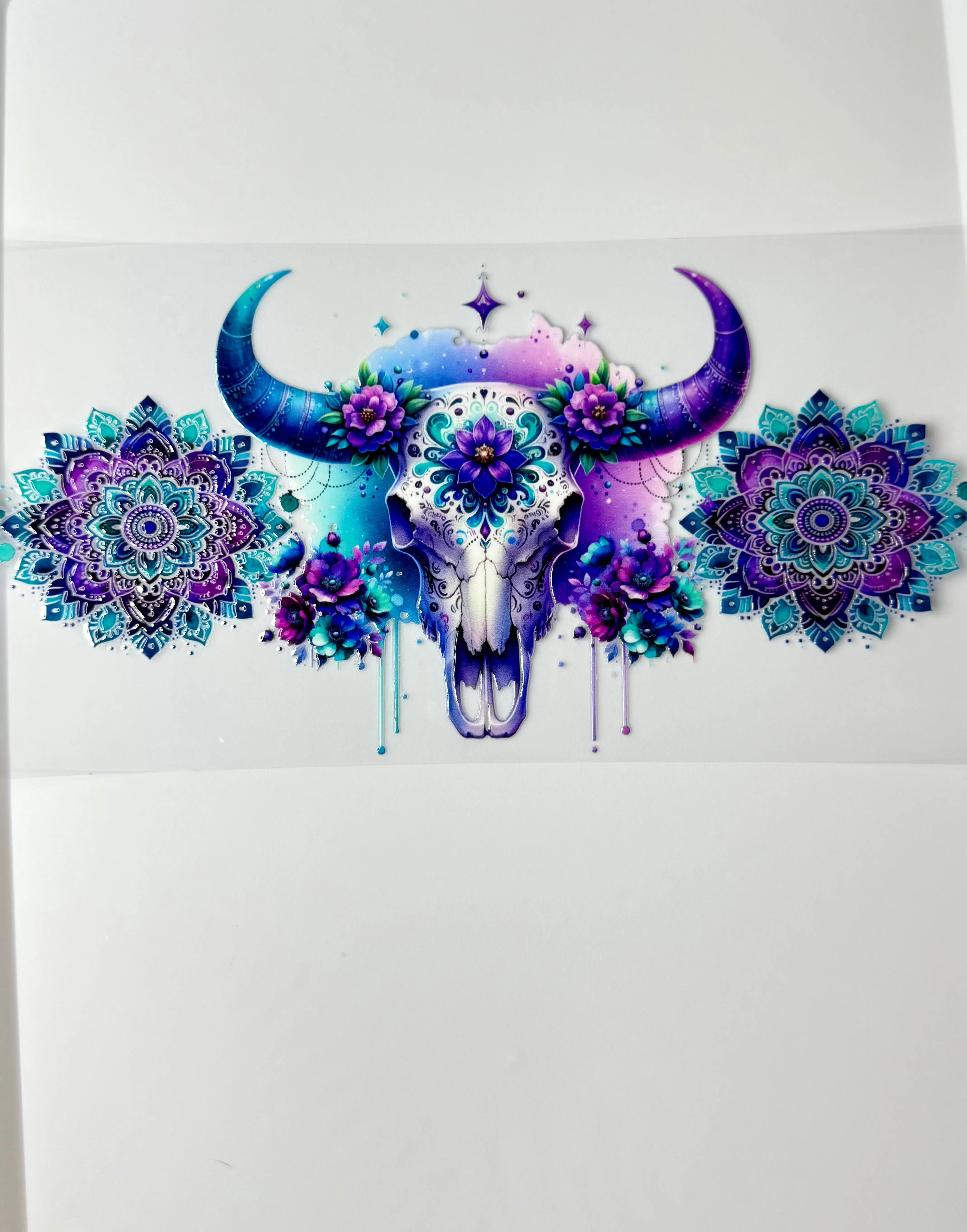 C85- Bright colorful Western Boho Mandala Skull, and flowers 16OZ UV DTF Transfer Wrap/Sticker for Cup/Tumbler