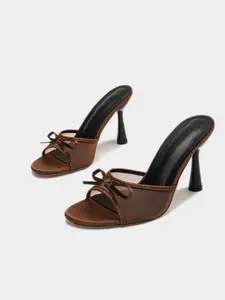 Summer Sandals Collection, Mule High Heel Slippers, Mesh Patchwork, Satin Bow, Strap Stiletto, Elegant Heeled Sandals, Elegant Women's Shoes, Elegant Evening Footwear, Sweet Style, Versatile