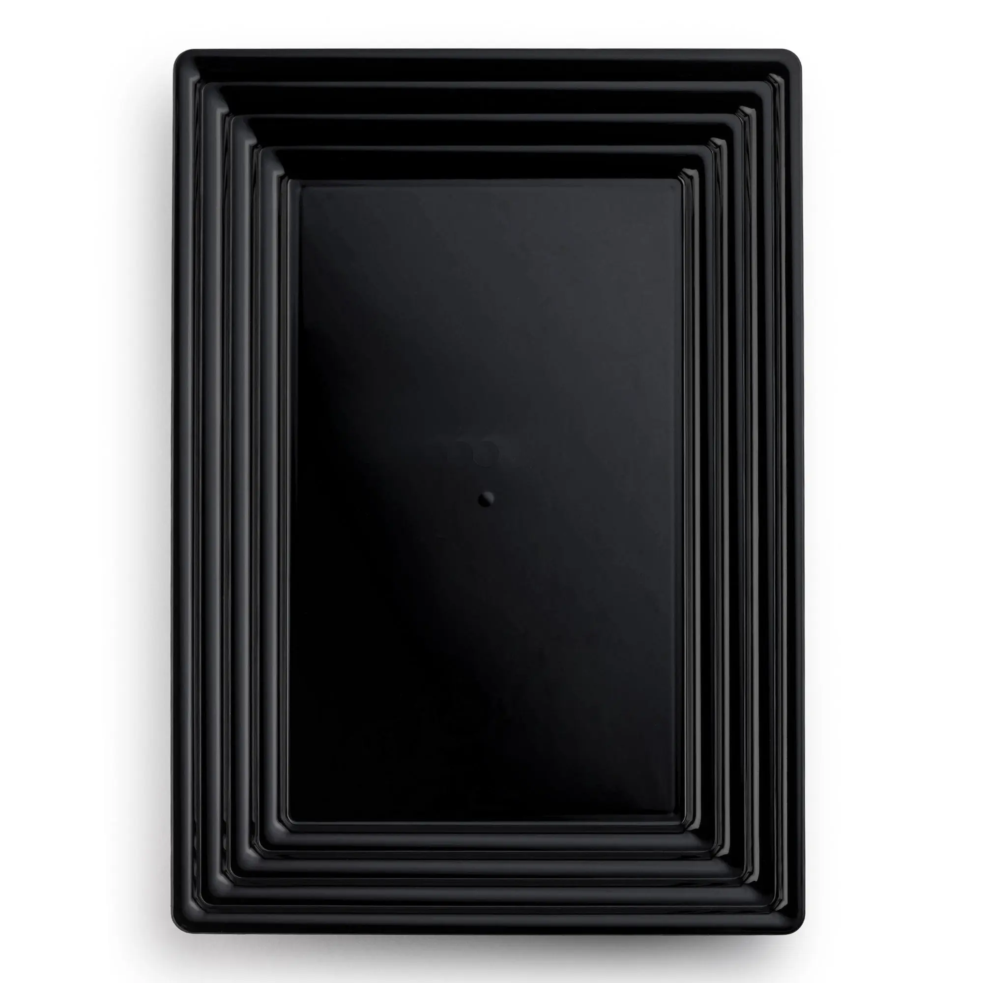 9" x 13" Black Rectangular with Groove Rim Plastic Serving Trays