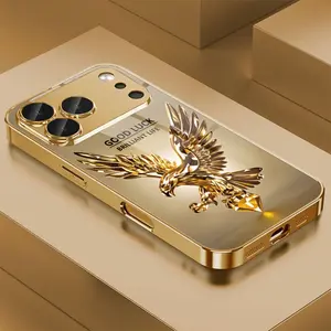 High-end Diamond Eagle Pattern Glass Electroplated Phone Case for iPhone 17/17Pro/17ProMax/17Air/16/16Pro/16ProMax/16Plus/15/15Pro/15Promax/14/14Pro/14Promax/13/13Pro/13Promax/12/12Pro/12Promax/17/17Pro/17ProMax, Full Coverage, Elegant and Luxurious, High