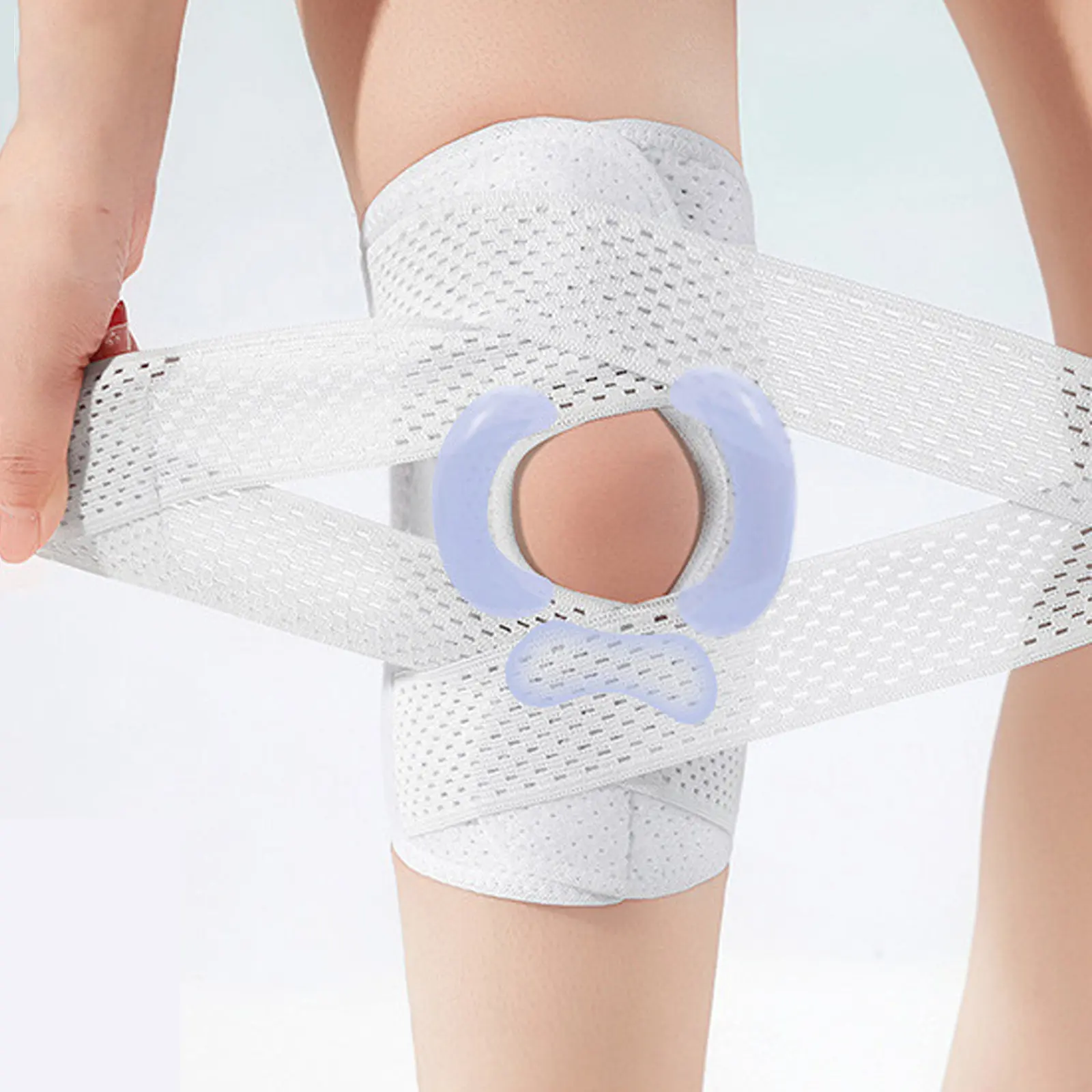 Knee Cross Support Brace with Patella Gel Pad, Side Stabilizer, Lightweight Breathable Mesh Fabric, Adjustable Elasticity for Workout, Sports & Arthritis