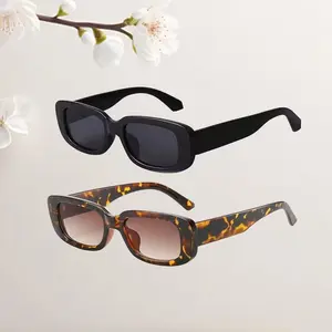 2pcs Trendy Retro Fashion Sunglasses Square Driving Glasses UV400 Protection Rectangle Sunglasses for summerwins