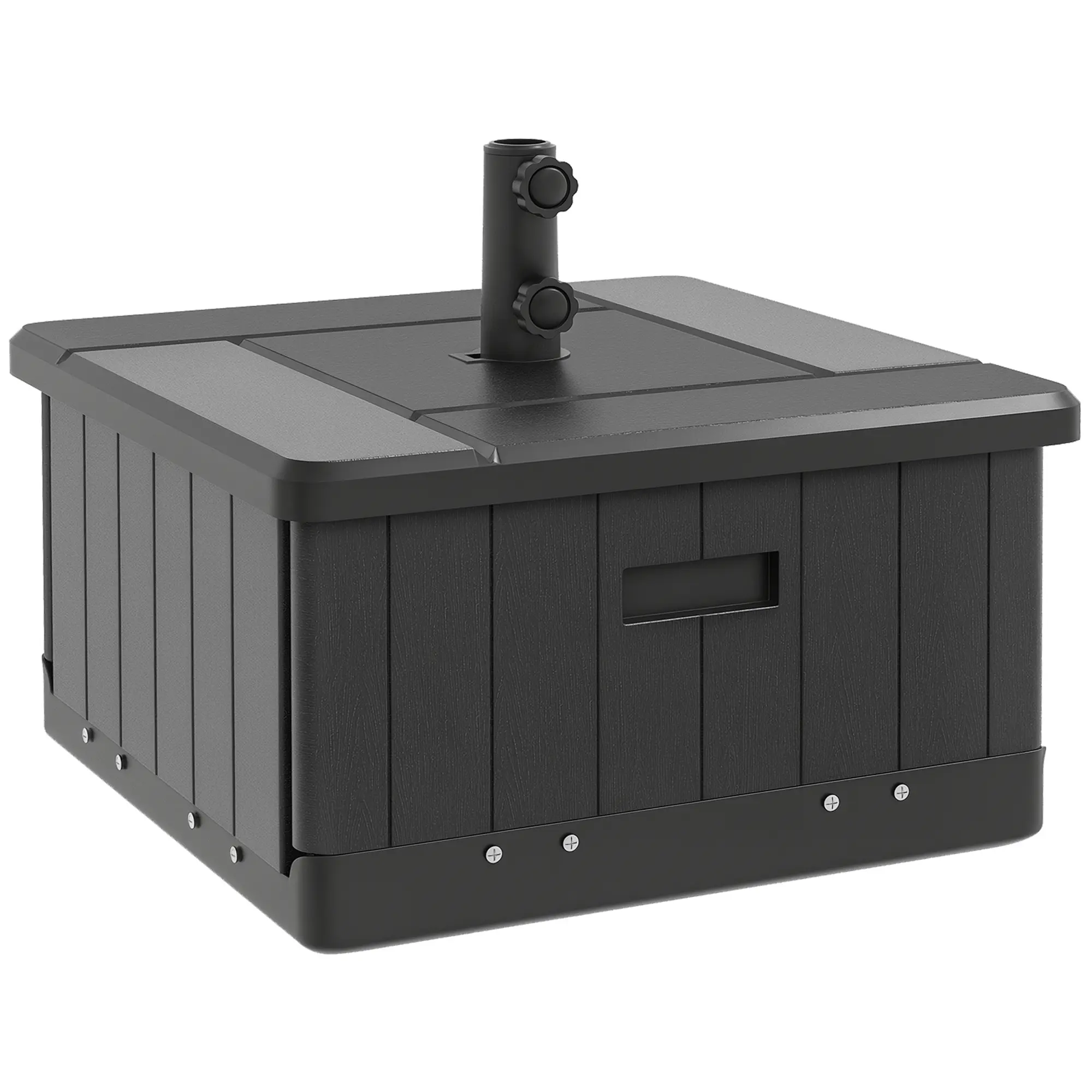 3-in-1 Outdoor Umbrella Base with Wheels and Handles – End Table, Flower Box Planter with Hole, 175 lbs Fillable Capacity, Fits 1.5"/1.9" Poles, 2 Wheels & 2 Handles, for Patio, Garden, Black