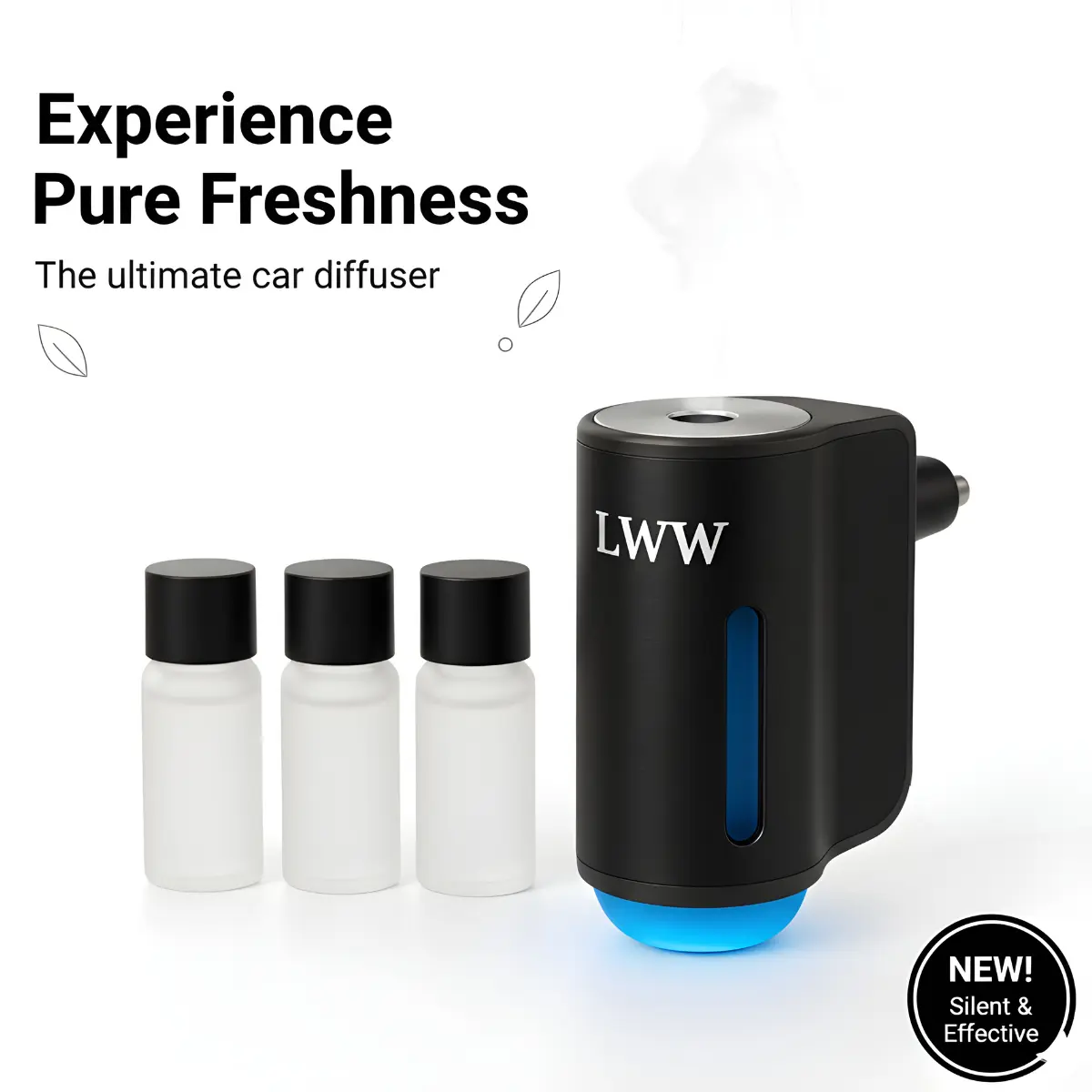 LWW Car Diffuser Set - Smart Auto-Off Car Accessory with 3 Premium French Essential Oils, Long-Lasting Fragrance, Diffuser Bottle for Home Use, Car Diffuser Bottle