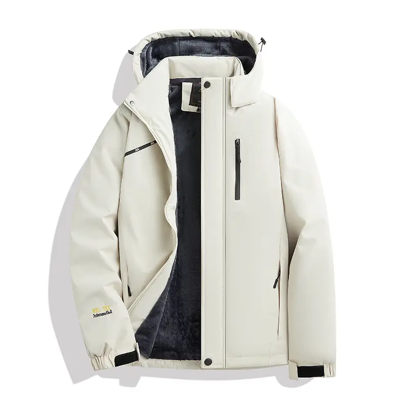 Men's Solid Color Waterproof Windproof Hoodie Jacket with Drawstring Zip-up Closure & Zipper Pockets for Outdoor Activities All-Season Casual Long-Sleeve Coat