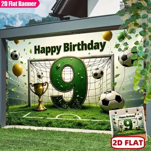 DIENALLS 2D Flat Happy Birthday 99 Soccer Theme Party Banner Polyester Fabric with Trophy & Footballs Decorations Vibrant Mixed Colors for Indoor Outdoor Garden Backdrop Photo Background Sports Birthday Ornaments
