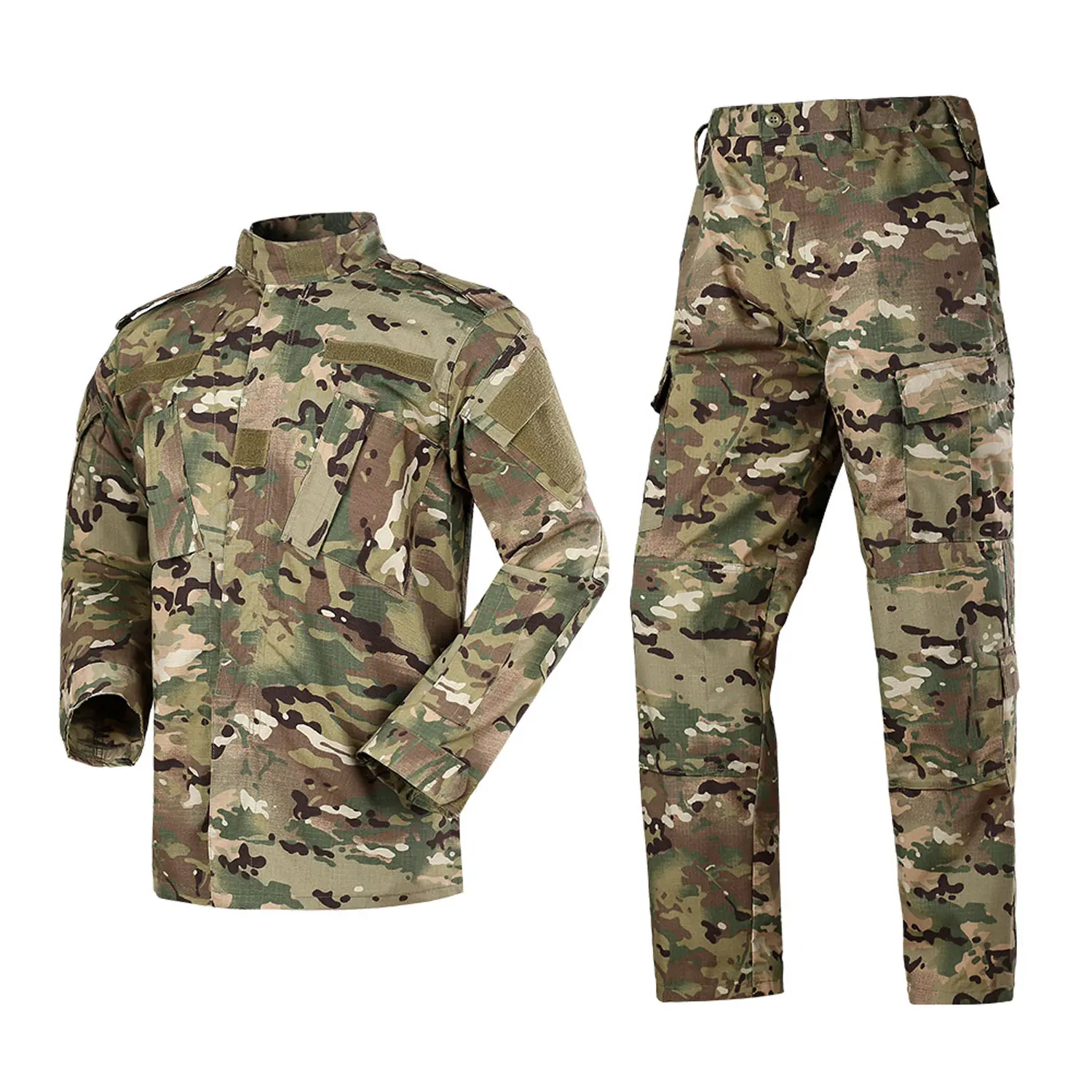 Men's 2PC Camo Cotton Tactical Menswear Set - Breathable Workwear Jacket & Pants with Pocket for Outdoor Hunting
