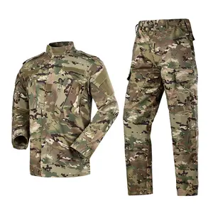 Men's 2PC Camo Cotton Tactical Menswear Set - Breathable Workwear Jacket & Pants with Pocket for Outdoor Hunting