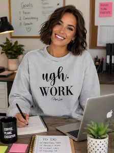 Ugh Work Graphic Crewneck Sweatshirt - 50% Cotton 50% Polyester Classic Fit Pre-shrunk Soft Air-jet Spun Yarn