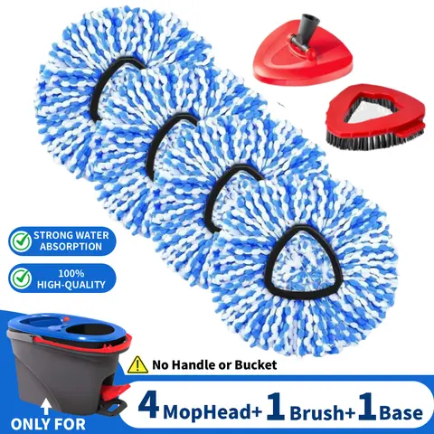 O-Cedar RinseClean 2 Tank System Mop Replacement Heads Combo Set - 4 Microfiber Refills, 1 Scrubber Brush Mophead, 1 Mop Base for Wet/Dry Floor Cleaning