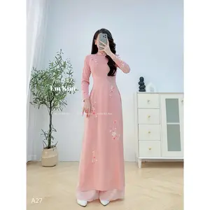 Lụa vân gỗ embroidery ao dai with pants a27 | Ao Dai for Women| Lunar New Year | Ao Dai Viet Nam