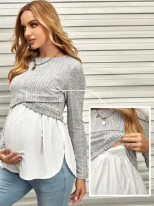 Maternity Cross Wrap 2 In 1 Nursing Tee With Long Sleeve