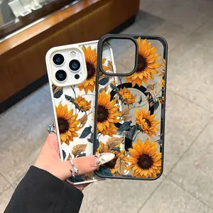 Case for iPhone 17/16 Pro Max 15 Plus 14 13 12 11  Wild Sunflowers Pattern Anti-Scratch MagSafe Enabled Hard PC Back Protective Drop Protection Slim Cellphone Cover Gift