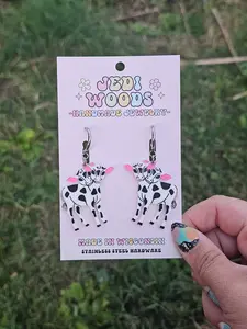 Black and White Double Headed Cow Earrings