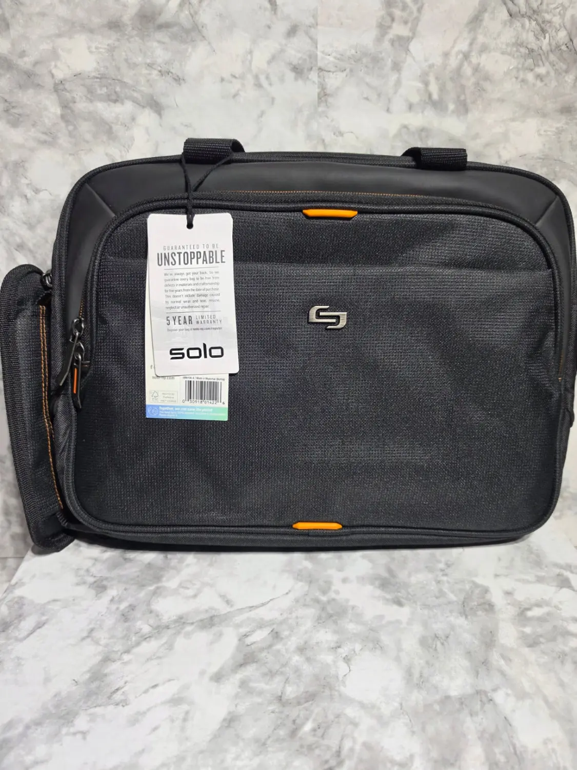 Solo New York Ace Slim Polyester Fabric Laptop Briefcase - Unisex, Compact Padded Compartment, Adjustable Shoulder Strap, Zippered, Fits 11"-13.3" Laptops/Chromebooks, Orange Accents, Minimalist Work Use, 5-Year Limited Warranty, Original Tags Attached
