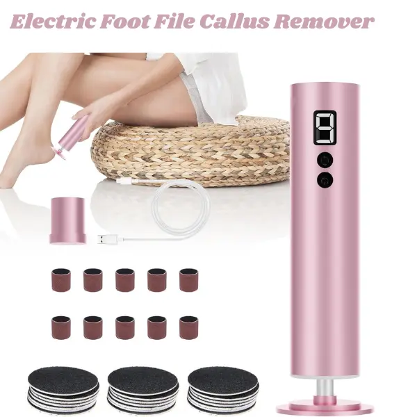 Electric Foot File Callus Remover, Rechargeable Pedicure Tool for Dry Cracked Heels & Dead Skin, 120 Replacement Sanding Discs and 10 sanding bands , Pink Manicure Nail Care Cutics Nail Art Cutics, Callus Remover For Feet Nail Art