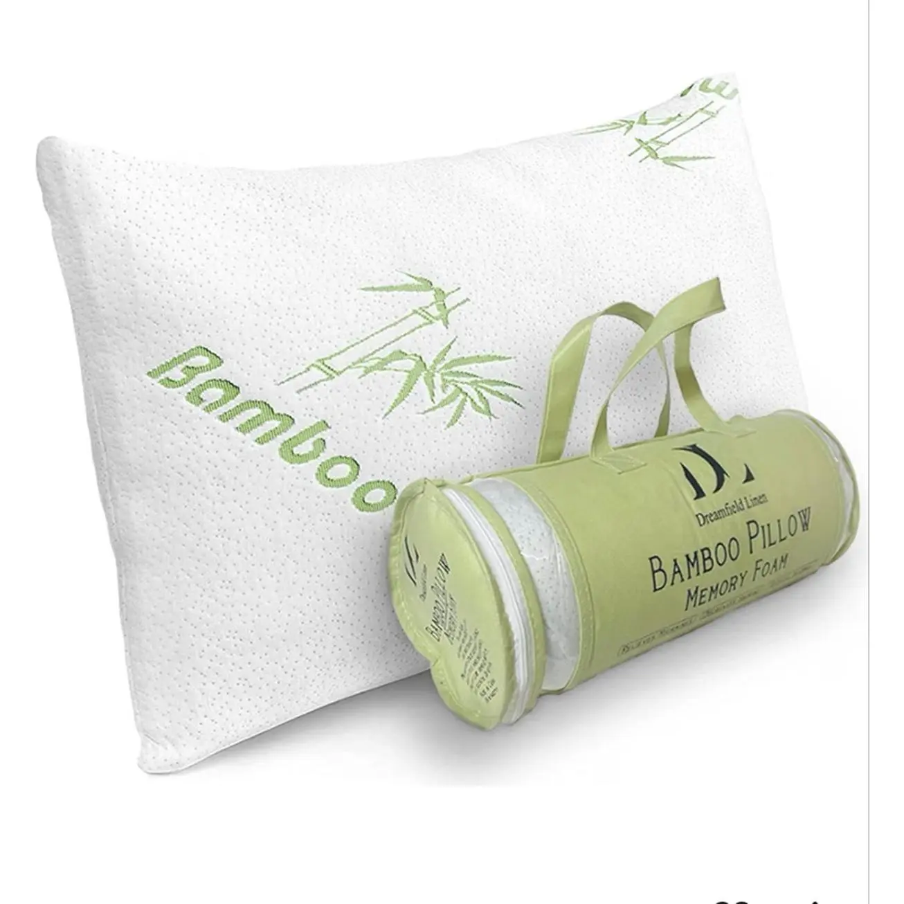 DreamField Linen Memory Foam Bamboo Pillow Queen King Body Size Adjustable Cool Breathable Cover with Zipper Rayon Derived from Bamboo Relieves Neck Pain for Back Stomach Side Sleepers