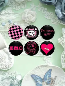 Punk Style Badge Set: Round Skull Heart Emo Quotes, Unique Cool Decoration for Clothing Bags, Express Your Unique Attitude, Drop Set Pins!