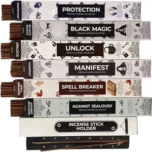 Witchcraft Incense Sticks - Total 120 Insence-Sticks (20 Insense x 6 Inscents) - for Wiccan Witches Brew Wicca Witch Voodoo Spell Pagan Black Magic Protection Against Jealousy + Burner Holder
