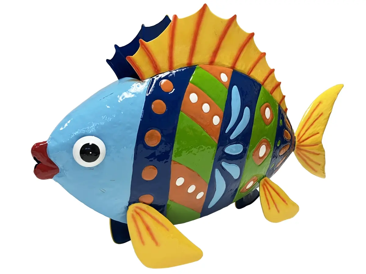 Continental Art Center 22305B Colorful Enameled Metal Fish Planter - Blue & Yellow