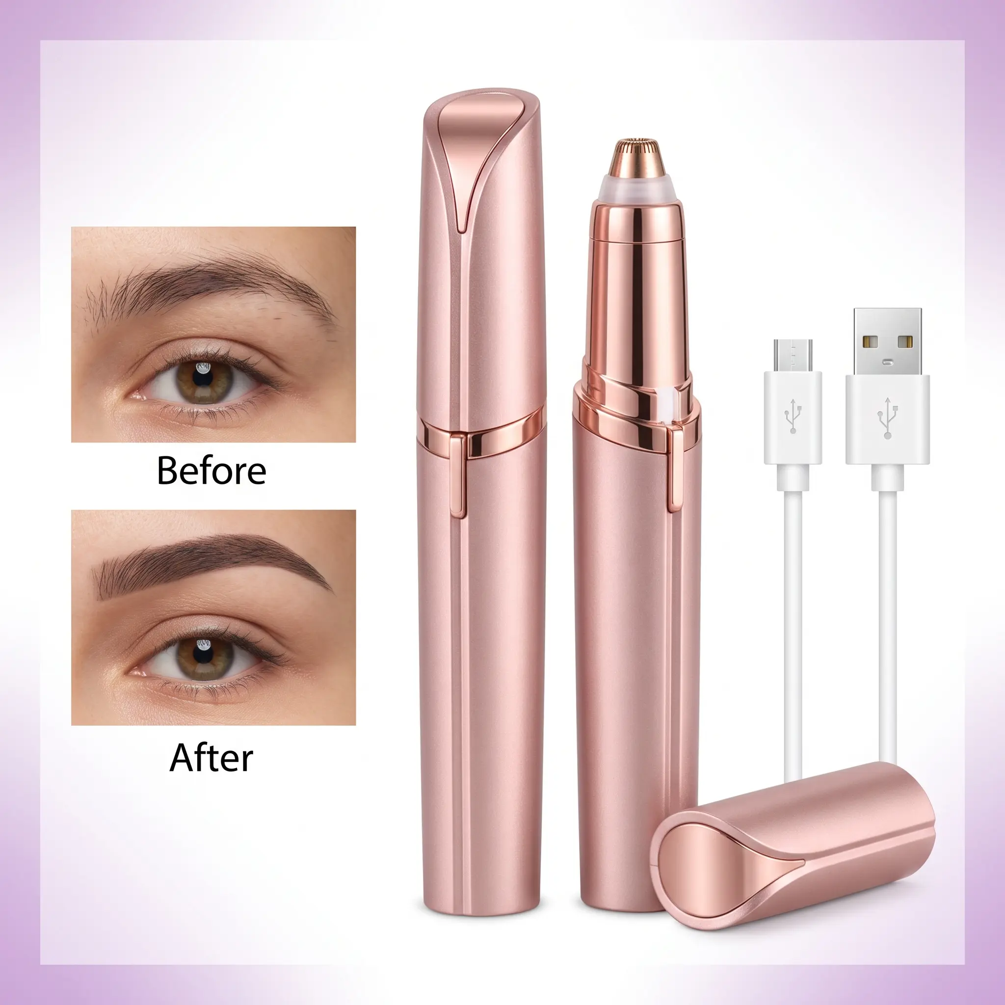 Rechargeable Eyebrow Trimmer & Painless Facial Hair Remover (Rose Gold) Rechargeable Eyebrow Trimmer & Painless Facial Hair Remover (Rose Gold)