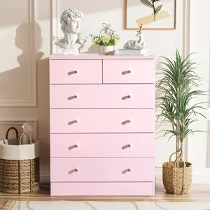 Karlhome Drawer storage cabinet Macaron powder particleboard with triamcinol coating, 66*33*89cm, five-layer six-drawer chest of drawers, matte gold handles