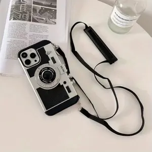 Retro simulation camera phone case, suitable for iPhone 15 phone case, iPhone 14 Pro Max lanyard, 13pro/11pro/12pro, unisex. 11/12/13/14/15 Shockproof, creative, cool, soft, retro and trendy, personalized for men and women. 12 mini