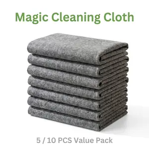 Magic Thick Microfiber Cleaning Cloths Lint Free Streak Free Grey Reusable Towels, Multi-Surface Absorbent Polishing Rag for Glass, Window, Kitchen, Car, Stainless Steel, 5/10 Pack Value Set