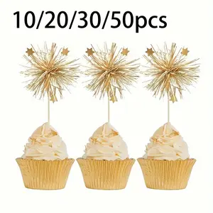 10/20 Foil Fireworks Cupcake Decorations, Birthday Cake Decor, Sparkly Ribbon Flowers, Drink Stirrers, Valentine's Party Supplies