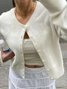 Women's Plain Button Front Cardigan, Casual Long Sleeve Round Neck Knitwear for Spring & Fall & Winter, Fashion Women's Knit Clothing for Daily Wear