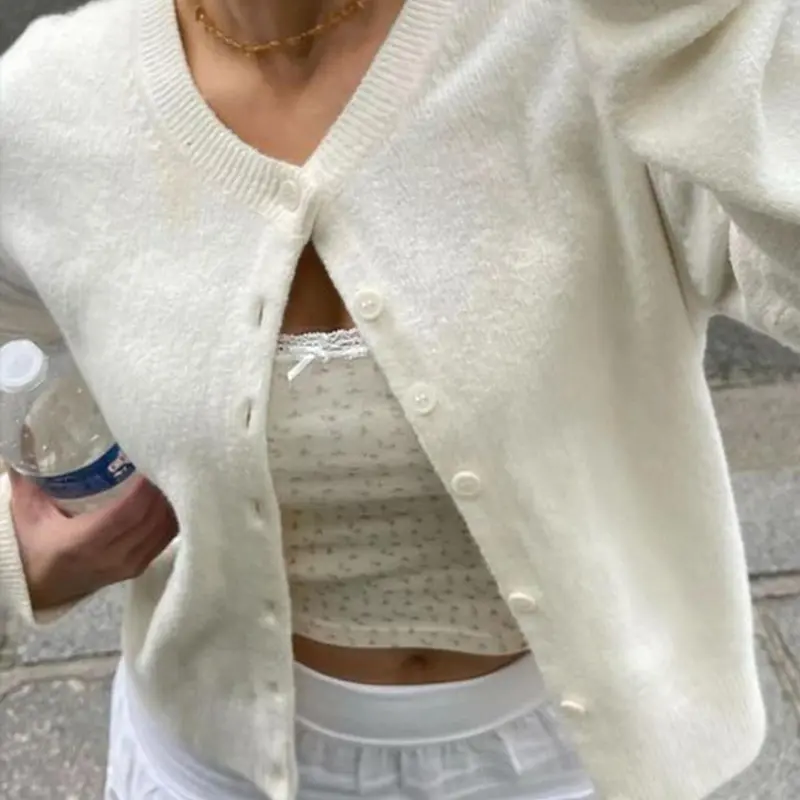 【Black Friday】Women’s Solid-Color Button-Front Knit Cardigan, Casual Long-Sleeve Round-Neck Sweater for Daily Wear in Spring, Fall and Winter