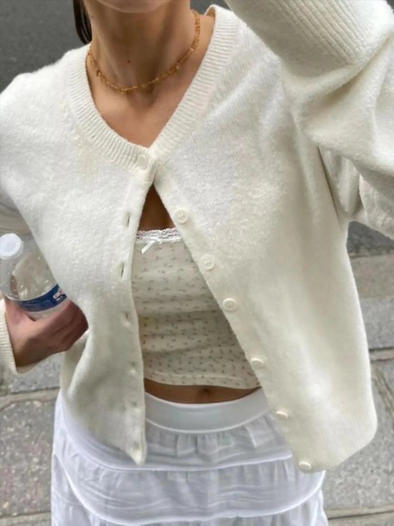 Women's Plain Button Front Cardigan, Casual Long Sleeve Round Neck Knitwear for Fall & Winter, Fashion Women's Knit Clothing for Daily Wear, 2025 Tren