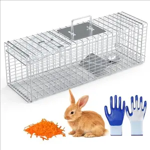 SmartCatchX Humane Folding Live Animal Trap Cage - 27x7.5x8in Steel Catch-and-Release Trap for Stray Cats, Small Animals (Raccoons, Rabbits)