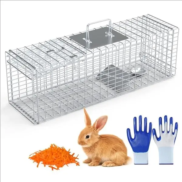 SmartCatchX Humane Design Steel Live Trap Cage - 27.17x7.48x8.27in, 2.21kg/4.87lbs, Folding Waterproof Pet Supplies Small Animal Habitat for Farm Pest Control Catch-and-Release, with Inner Space, Wooden Pen, Fresh Grass, Bearded Dragon Bed, Suction Cup, C